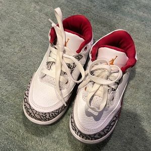 Toddler red and white jordan 3